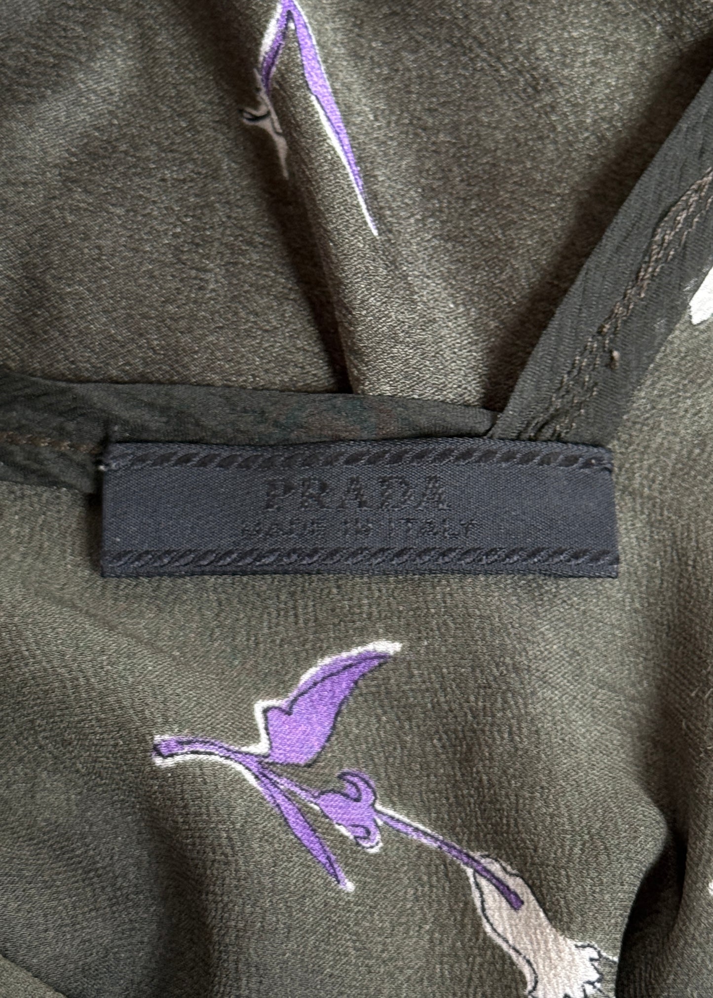 Prada Fall 1997 Khaki Silk Floral Mini Dress