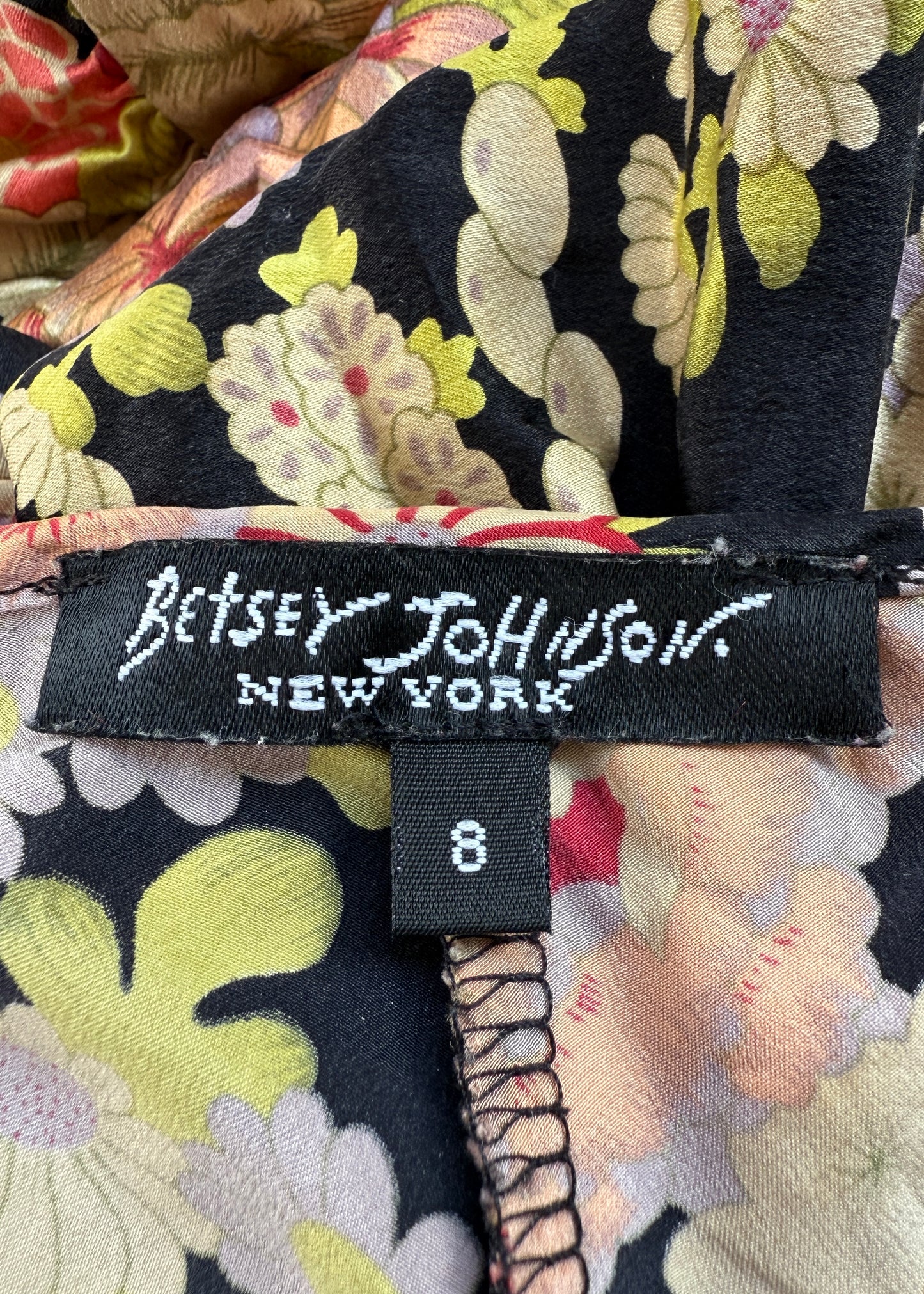 Betsey Johnson Black Floral Print Silk Dress