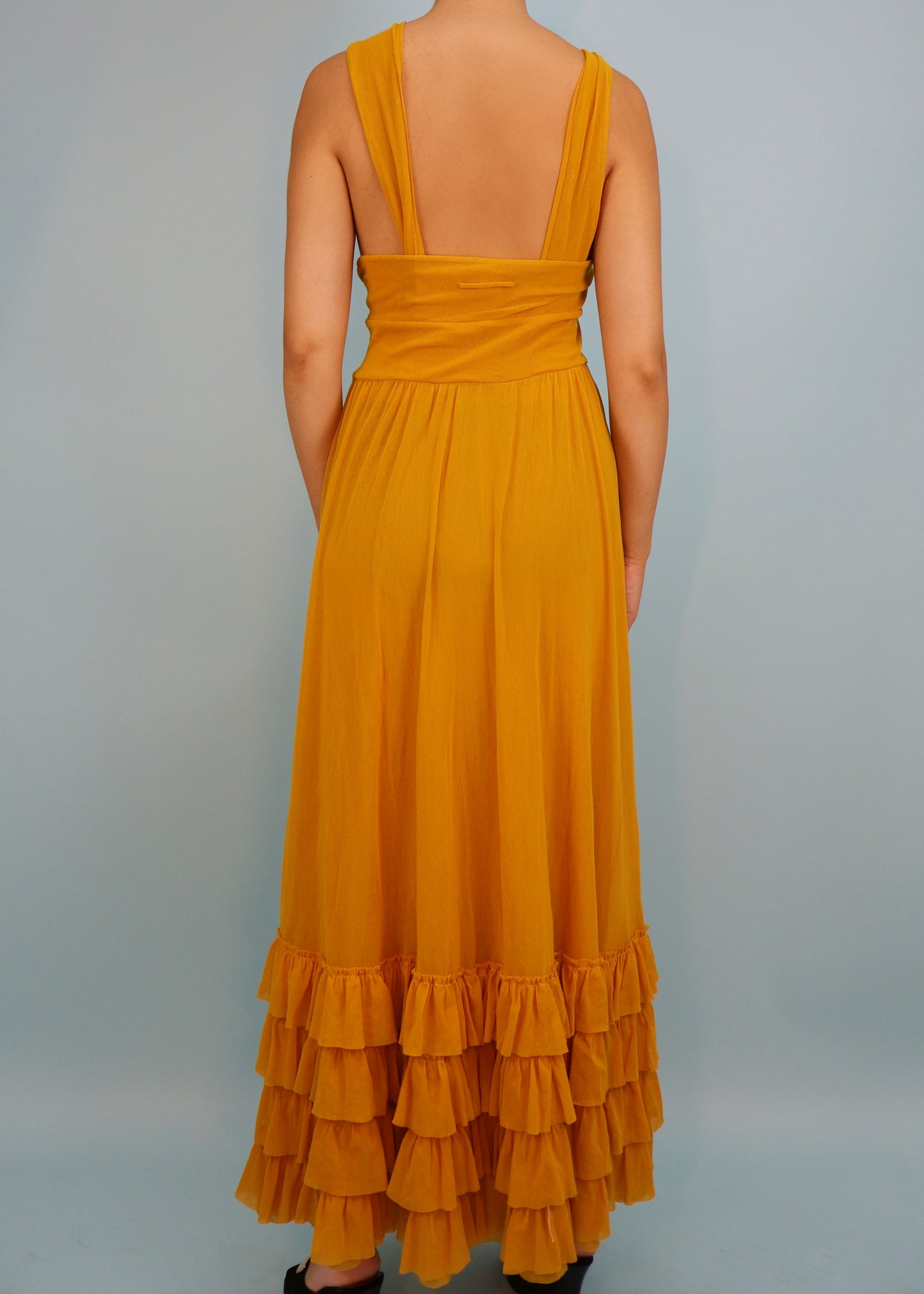 Jean Paul Gaultier Yellow Mesh Ruffle Hem Maxi Dress