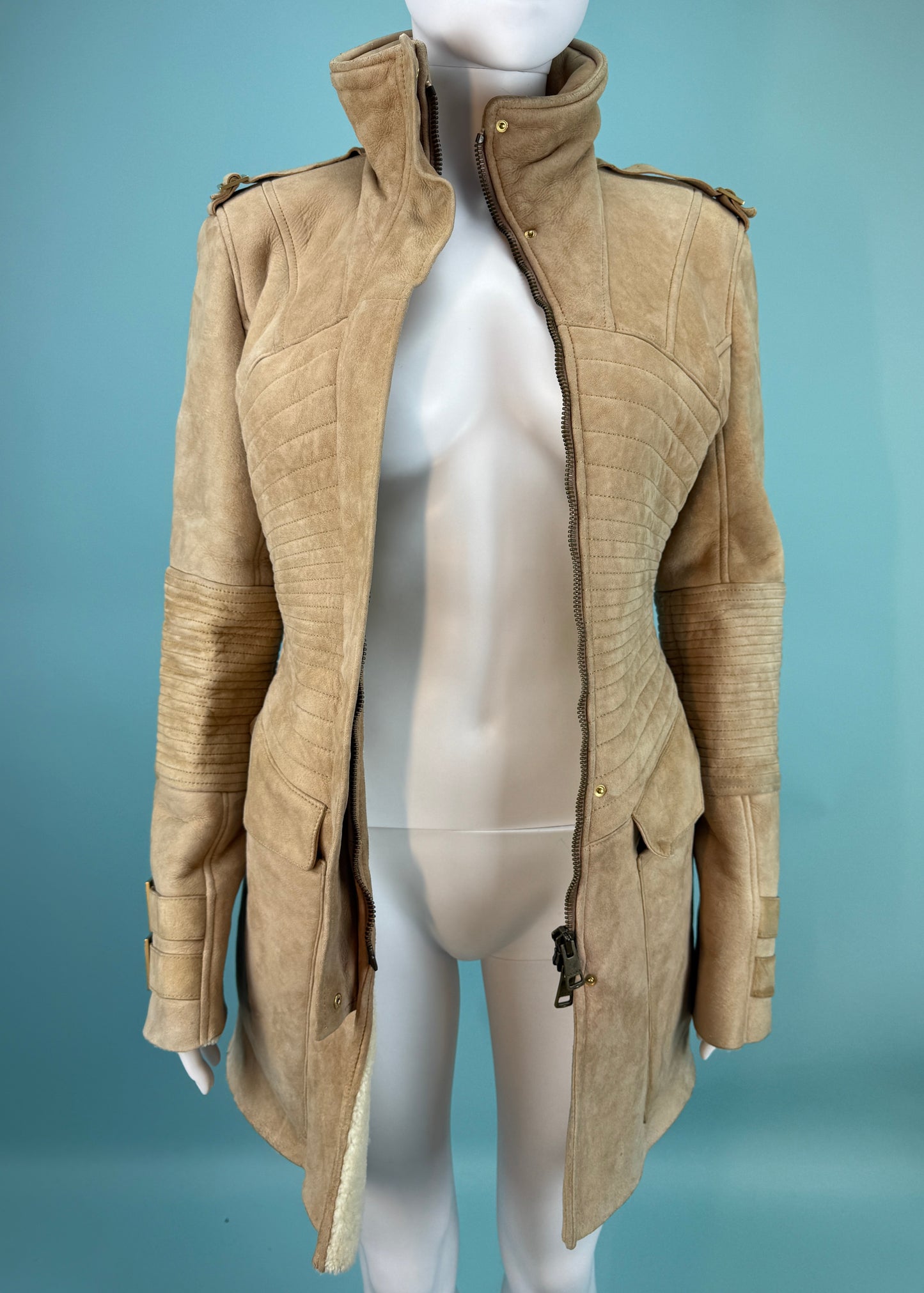 Gucci Fall 2003 Beige Shearling Suede Leather Jacket