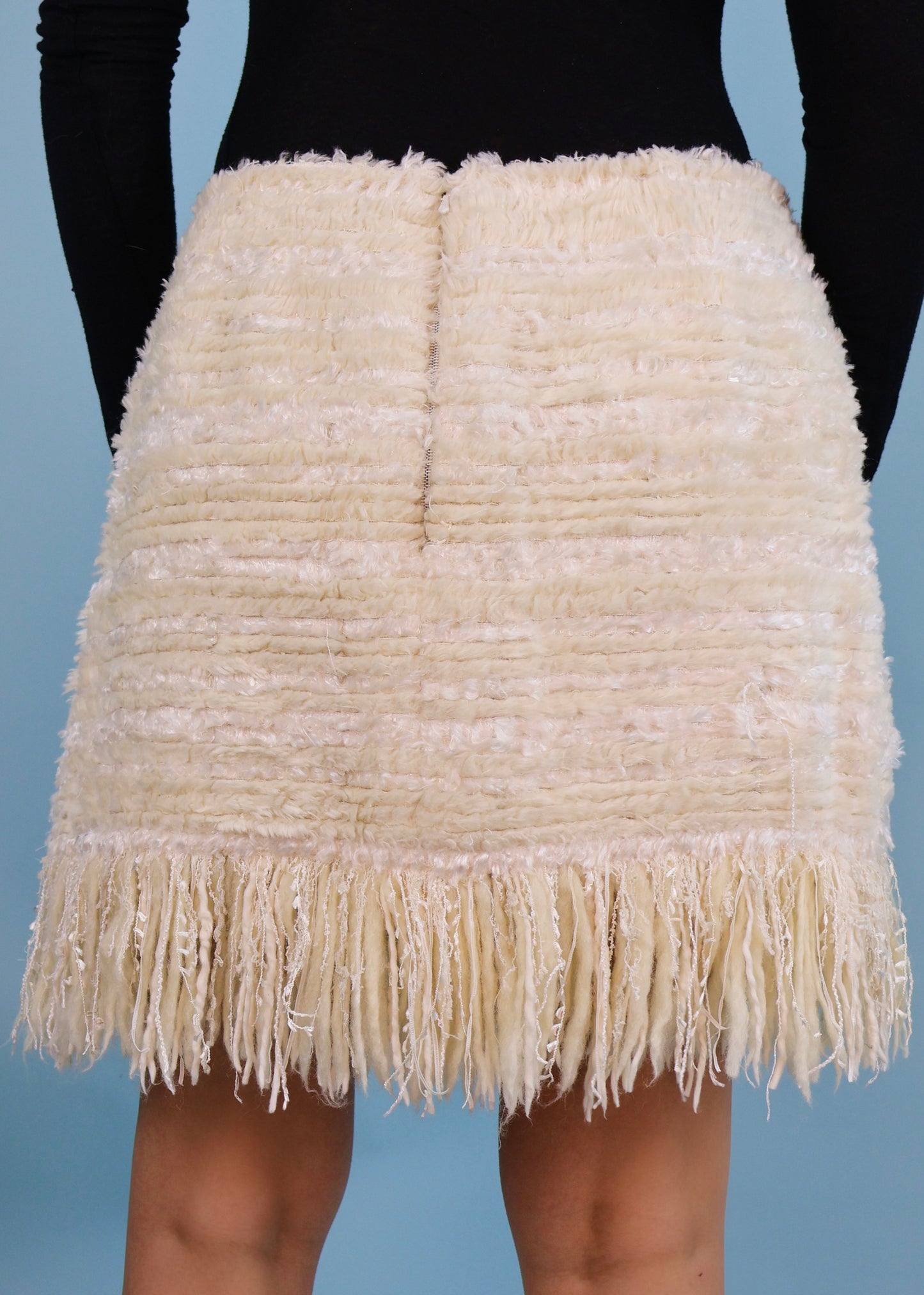 Chanel Fall 2010 Runway Cream Faux Fur Fringed Skirt