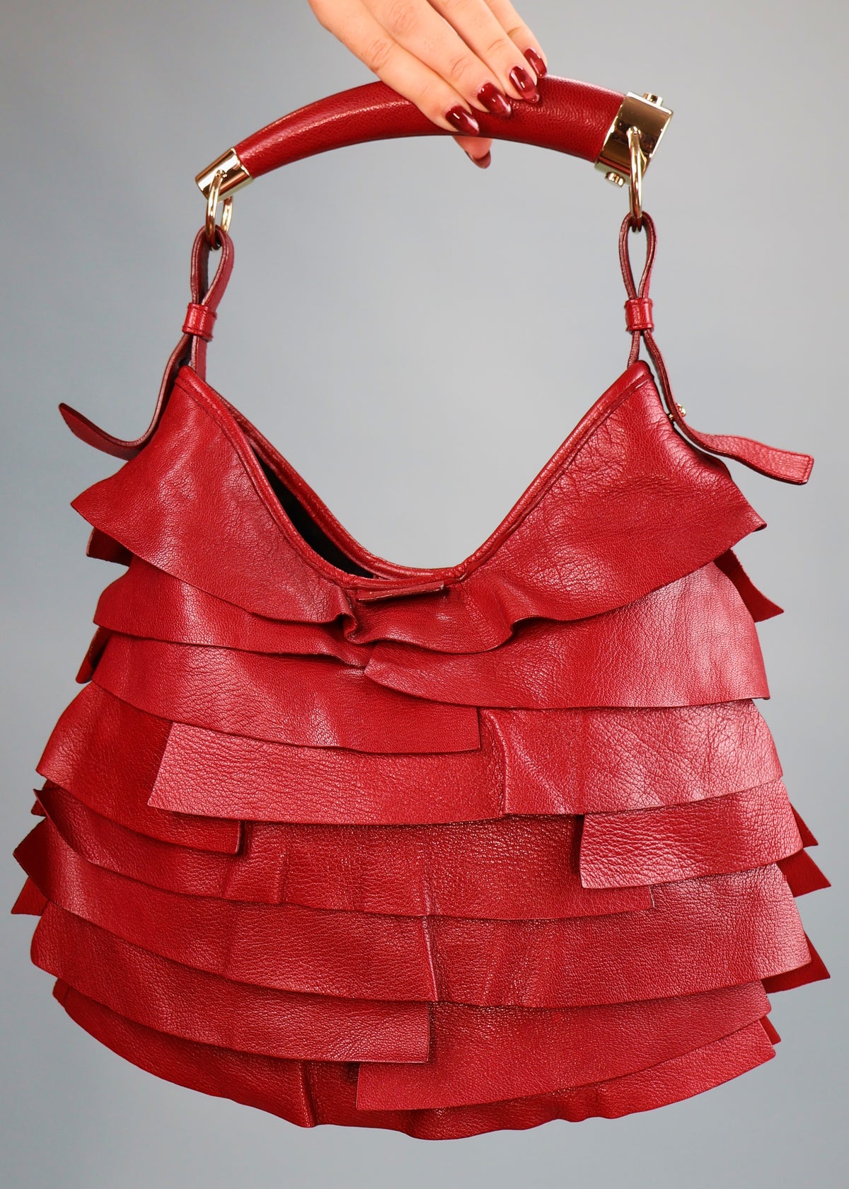 Yves Saint Laurent Fall 2004 Burgundy Ruffle Leather St Tropez Mombasa Bag
