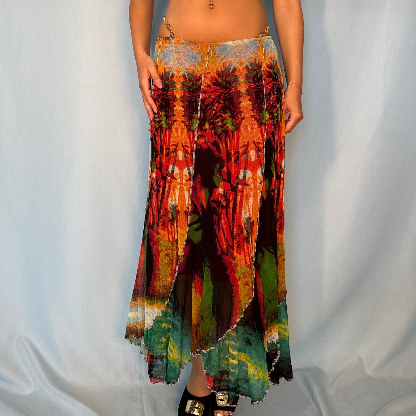 Jean Paul Gaultier Spring 2000 Tropical Print Mesh Skirt