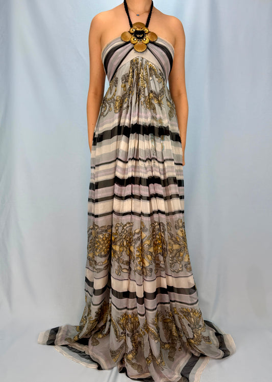 Gucci Resort 2009 Runway Silk Chiffon Embellished Shell Halter Dress