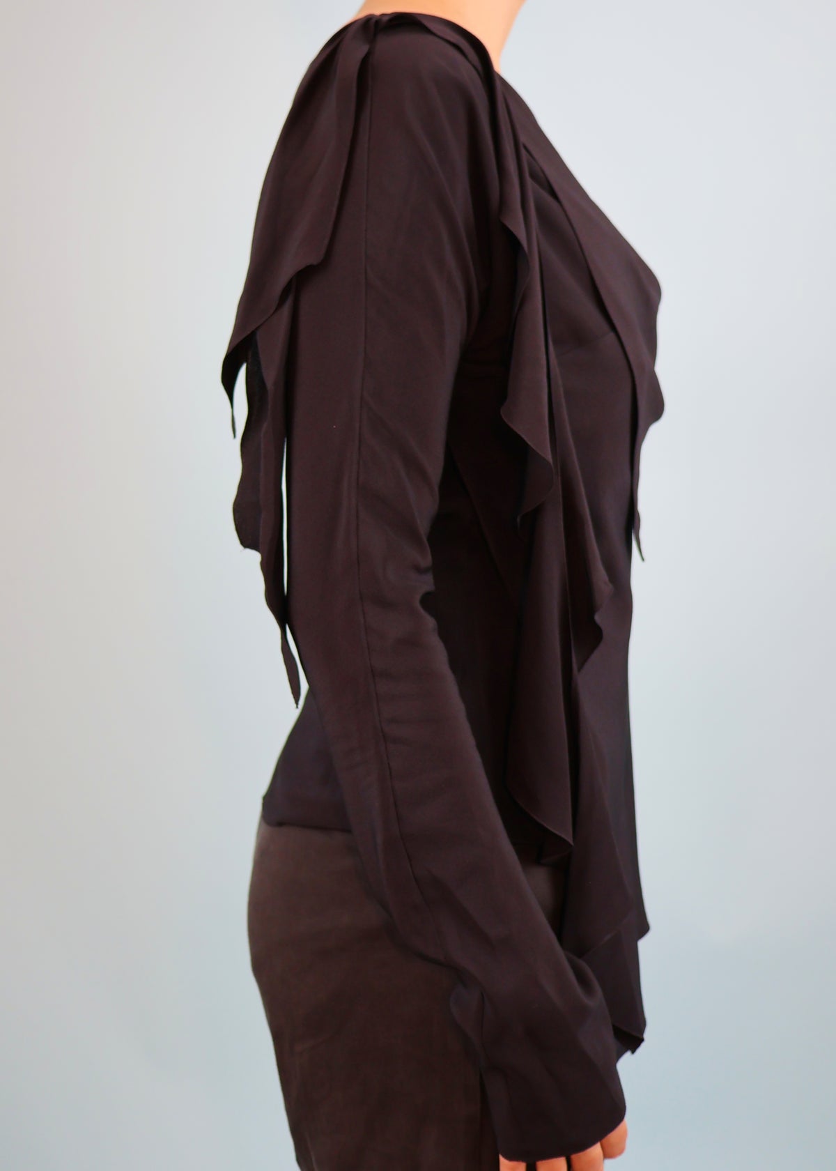 Dior Spring 2006 Black Silk Handkerchief & Ruffle Detail Blouse Top
