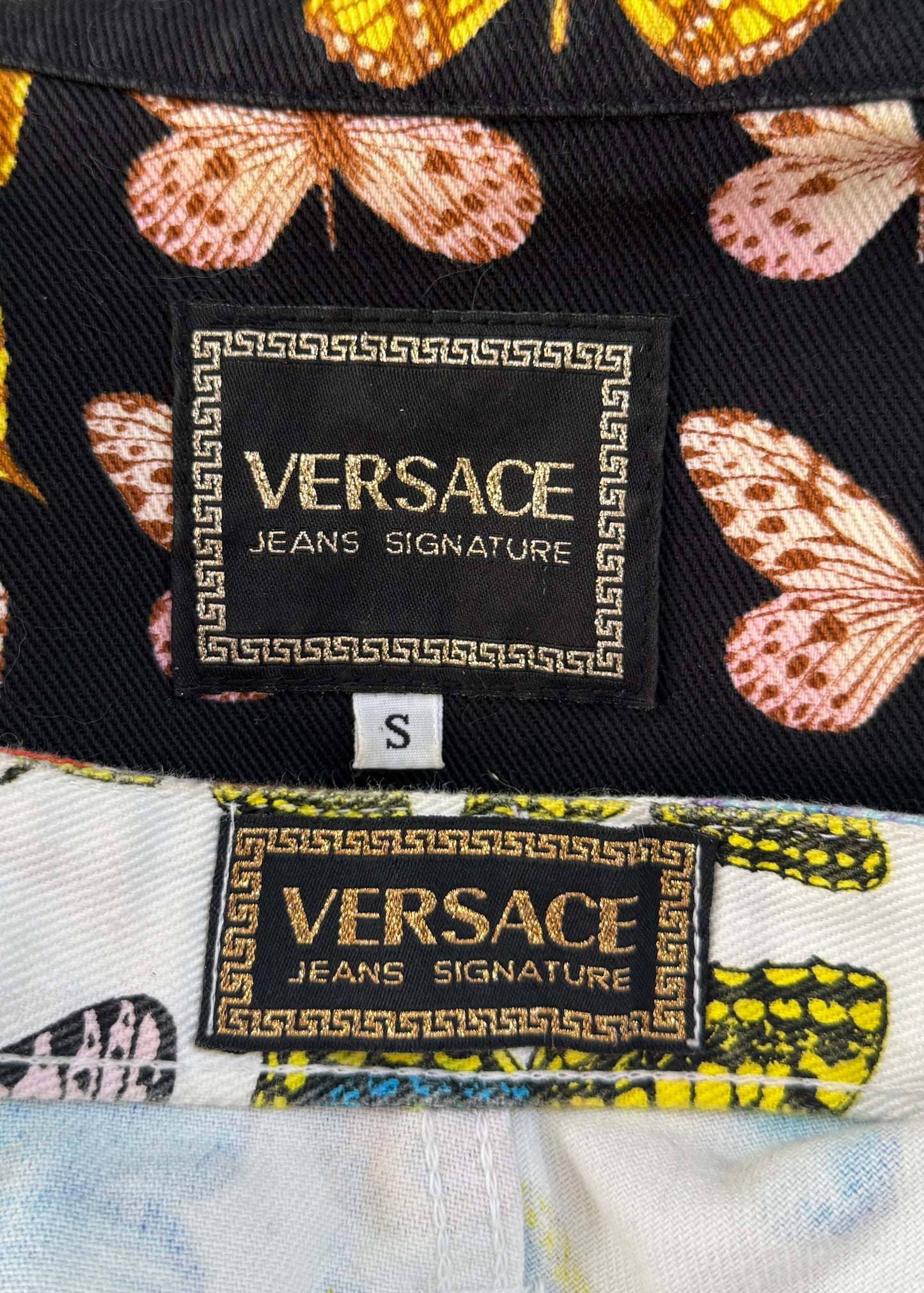 Versace Spring 1995 Butterfly Print Denim Jacket & Jeans Set