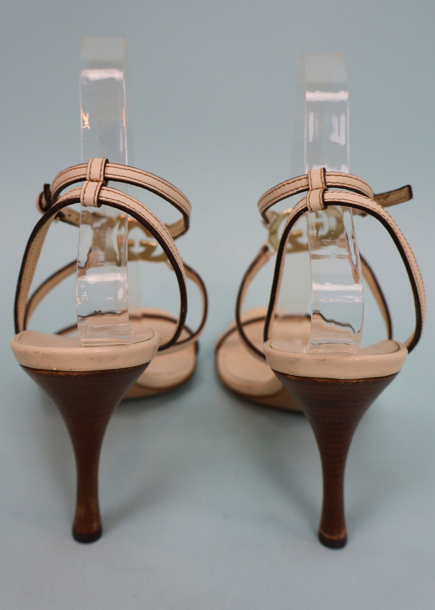 Gucci GG Monogram Charm Cream Leather Heels