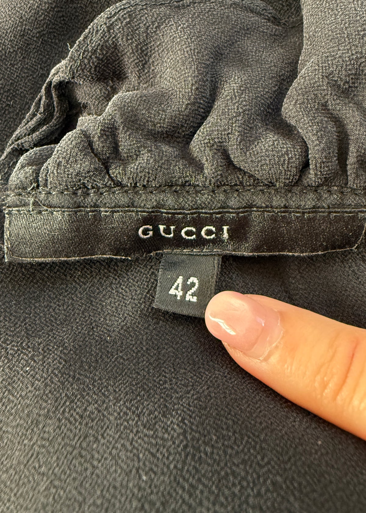Gucci Fall 2000 Runway Black Silk Ruffle Plunge Blouse Top