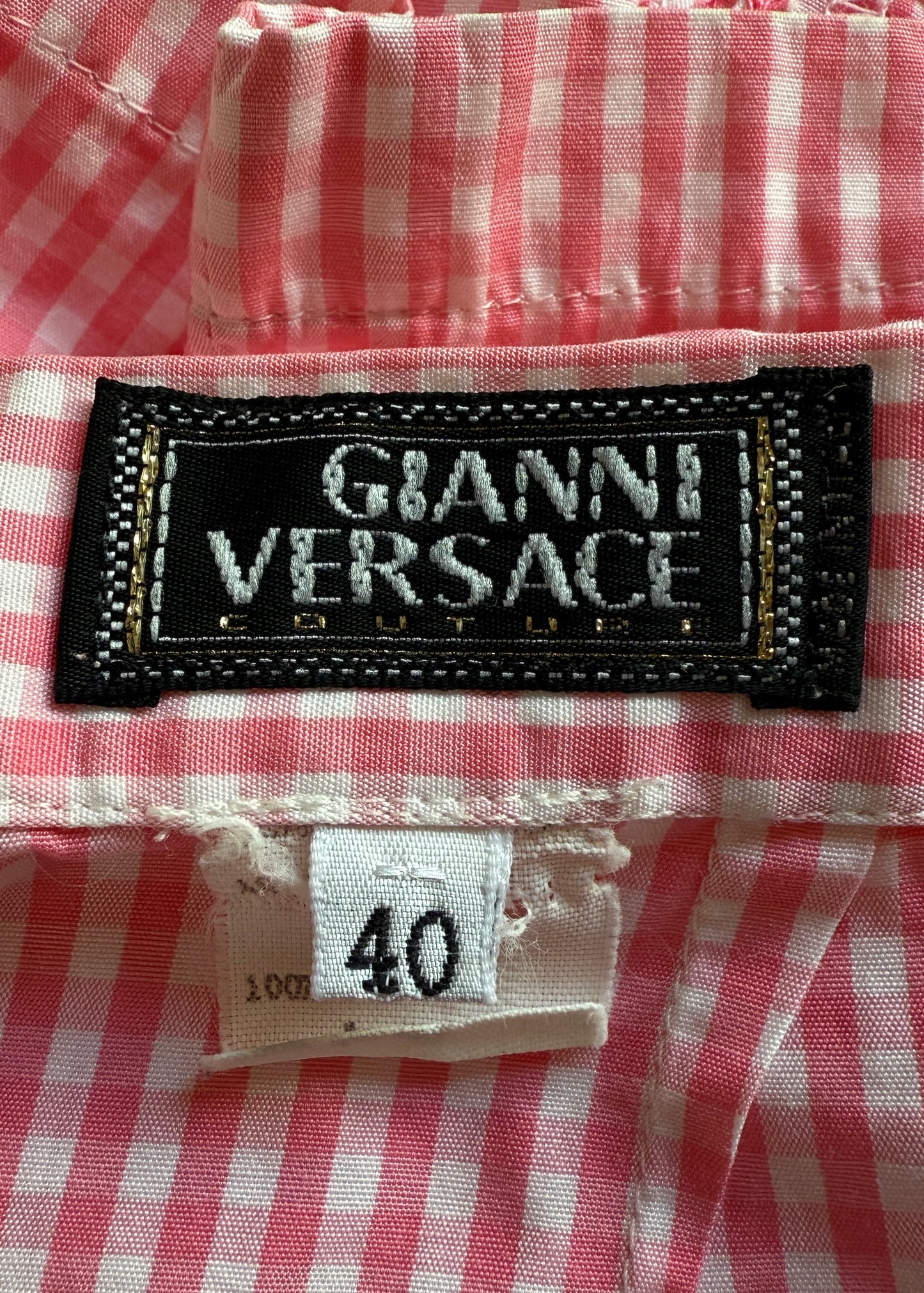 Versace 1990s Pink & White Gingham Pants