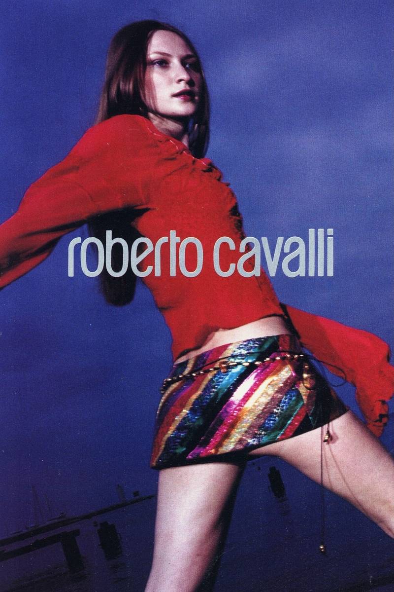 Roberto Cavalli Fall 1999 Runway Red Silk Devoré Velvet Flared Sleeve Top