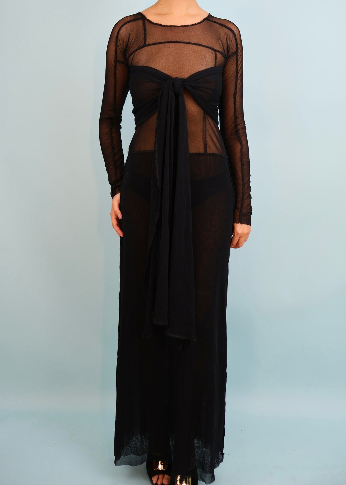 Jean Paul Gaultier Black Mesh Multiway Sash Maxi Dress