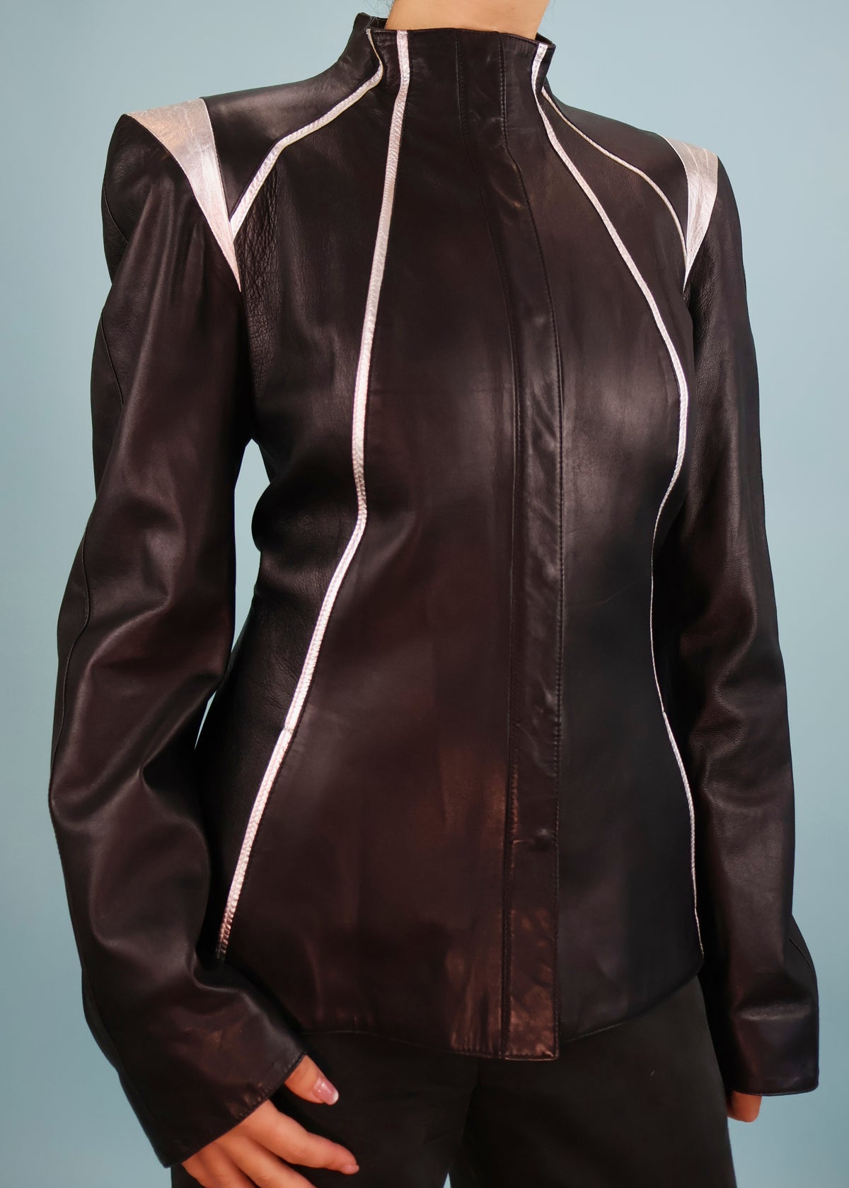 Thierry Mugler Fall 2002 Black & Silver Leather Jacket