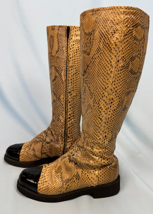 Chanel Spring 1996 Runway CC Logo Toe Python Snakeskin Boots