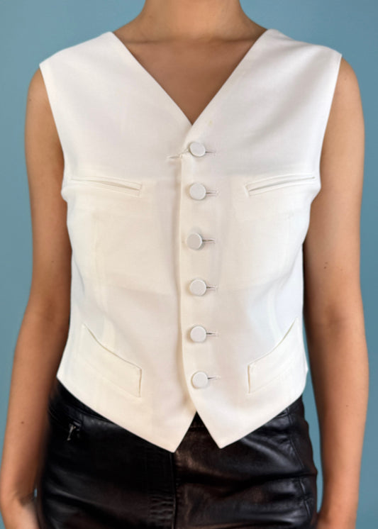 Jean Paul Gaultier White Chiffon Open Back Waistcoat Vest