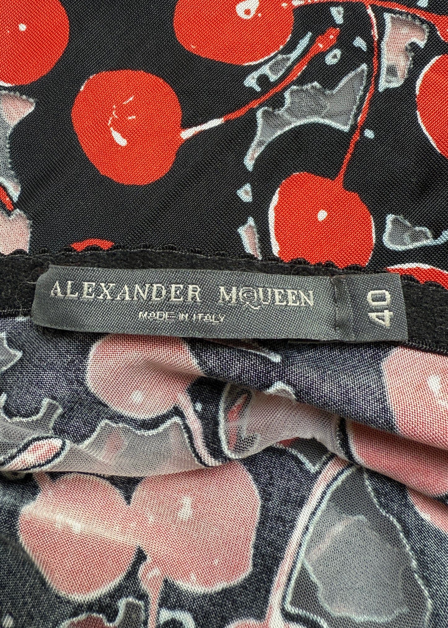 Alexander McQueen Spring 2003 Cherry Print & Charm Ruffle Bust Corset Top