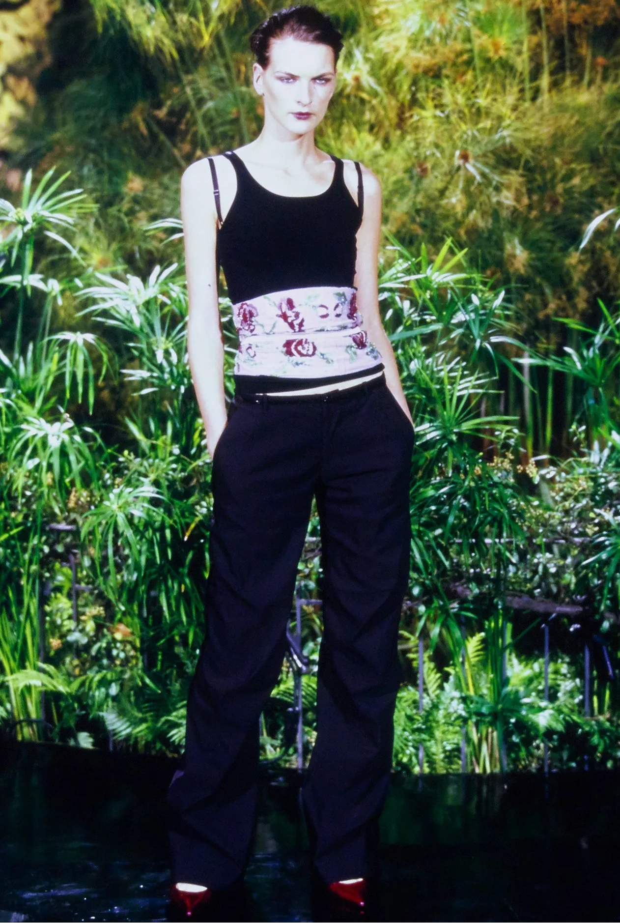 Dolce & Gabbana Spring 1999 Runway Embellished Beaded Floral Silk Wide Belt