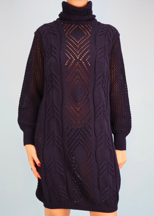 Versace Fall 1993 Navy Blue Knitted High Neck Sweater Dress