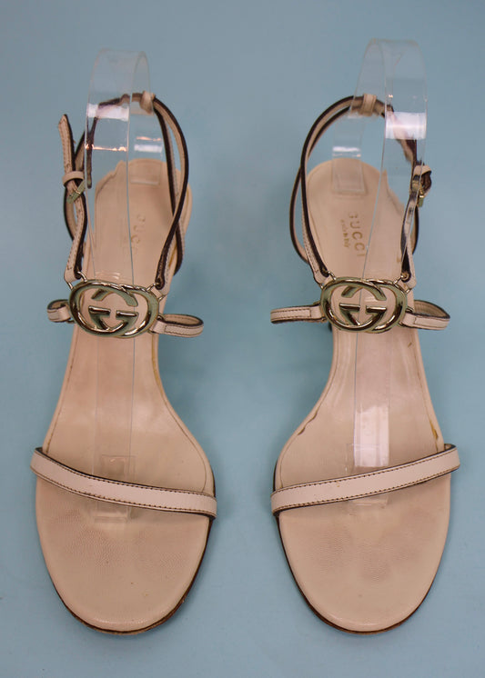 Gucci GG Monogram Charm Cream Leather Heels