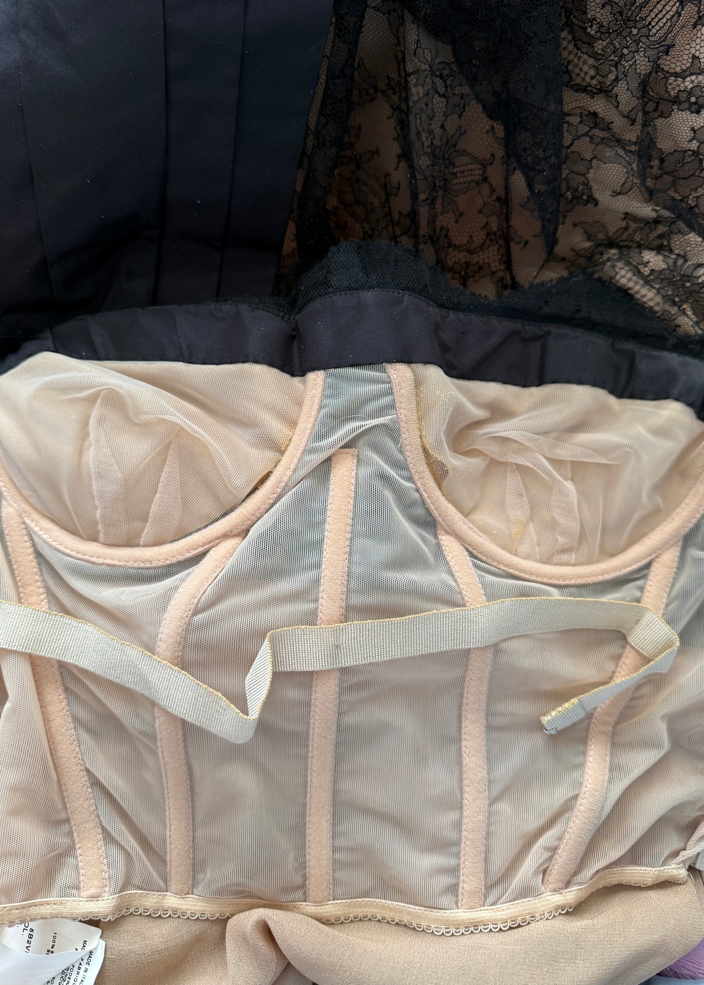 Valentino Nude Silk & Lace Overlay Strapless Gown Dress