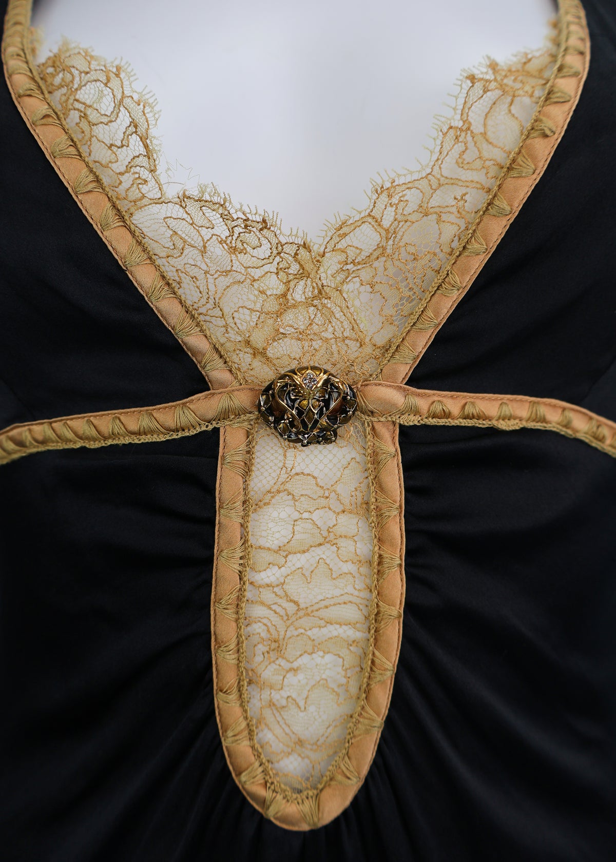 Roberto Cavalli Fall 2006 Black Silk Satin Lace Insert Dress