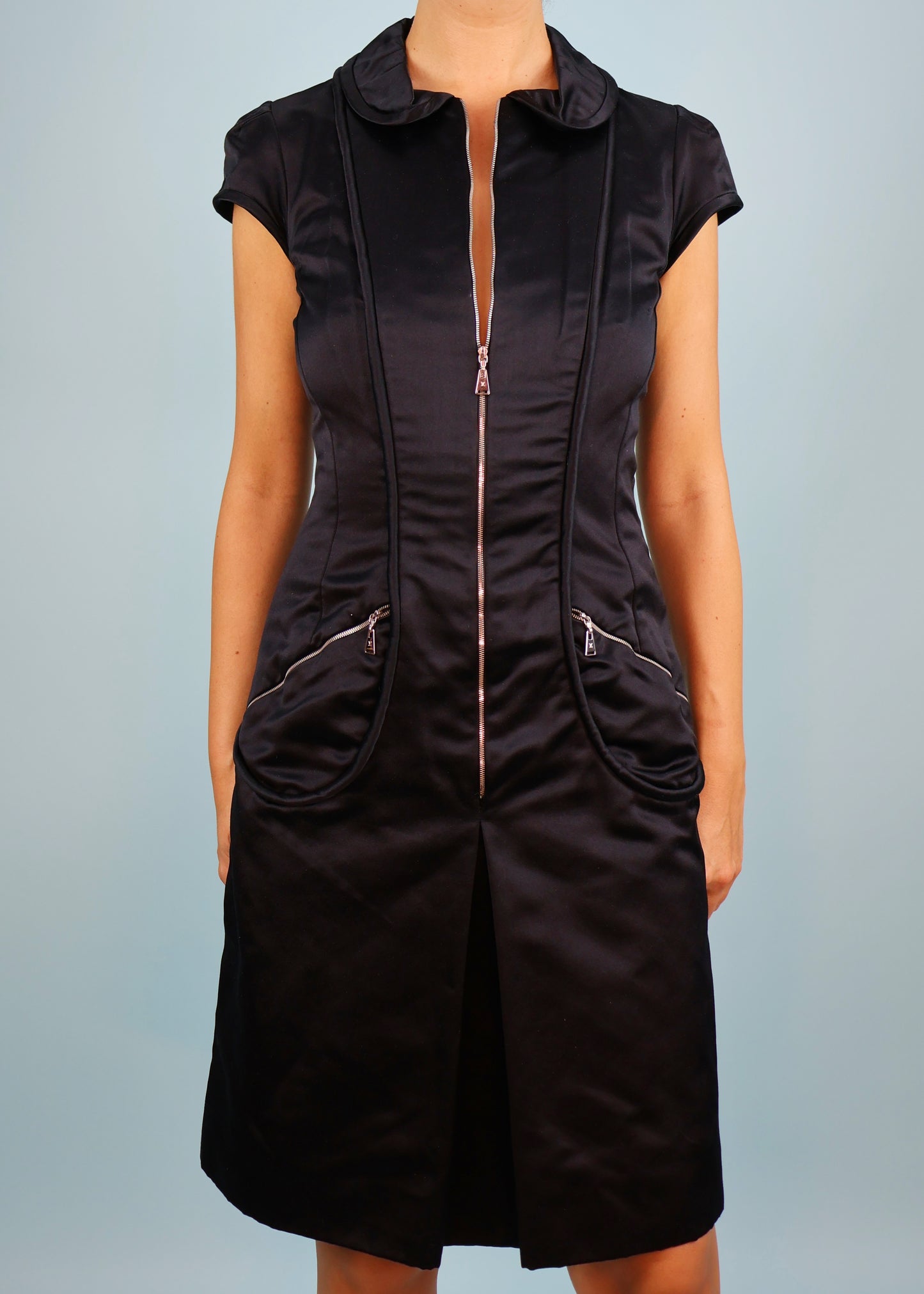 Louis Vuitton Spring 2003 Runway Black Silk Satin Zip Up Dress