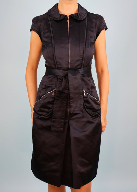 Louis Vuitton Spring 2003 Runway Black Silk Satin Zip Up Dress