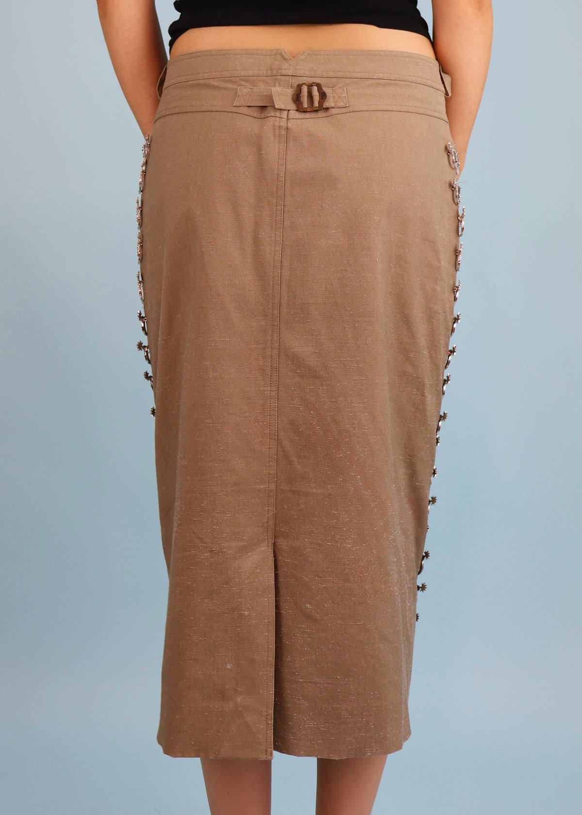 Dior Spring 2003 Khaki Western CD Spurs Details Midi Skirt