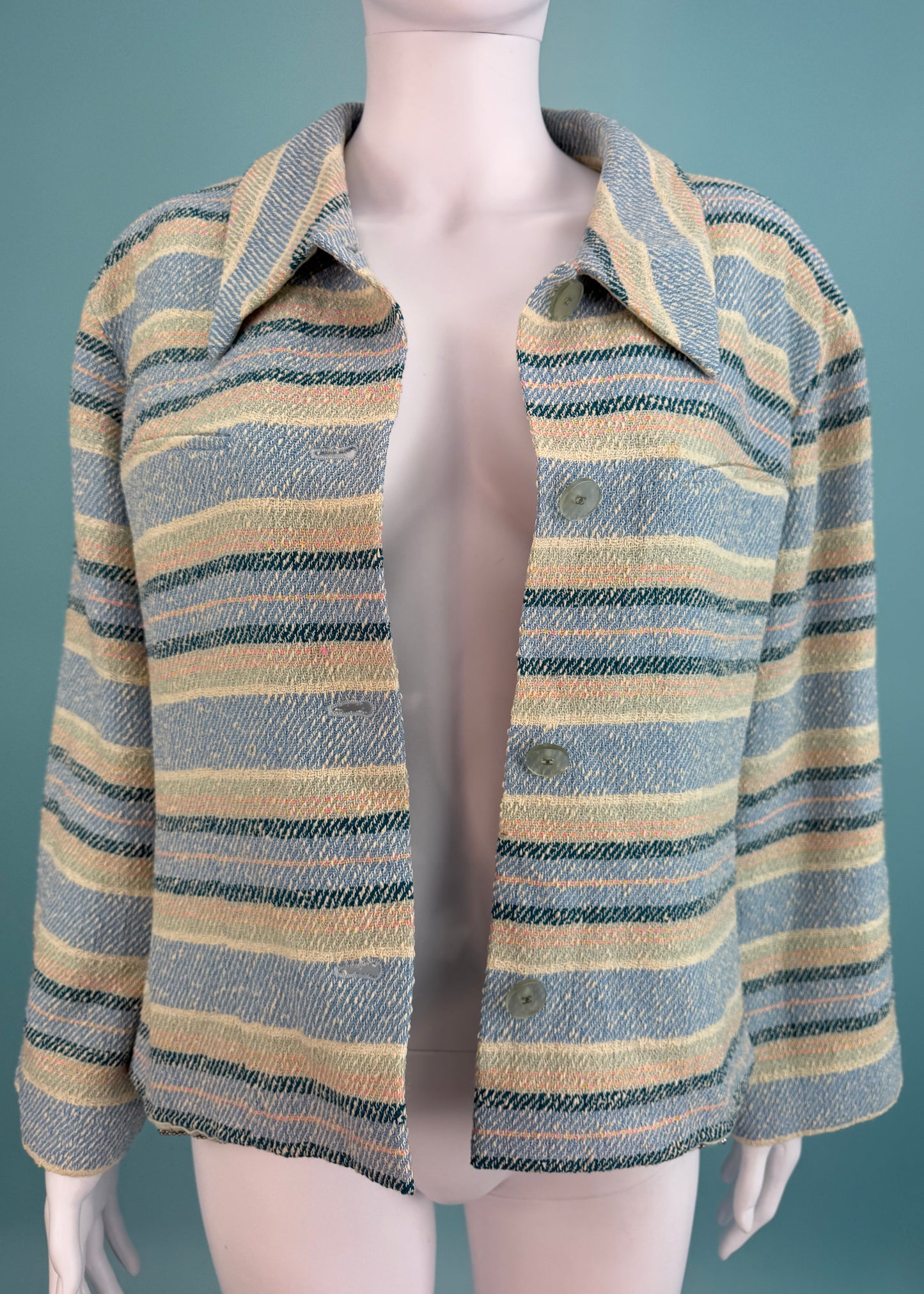 Chanel Cruise 2000 Blue Tweed Striped Jacket