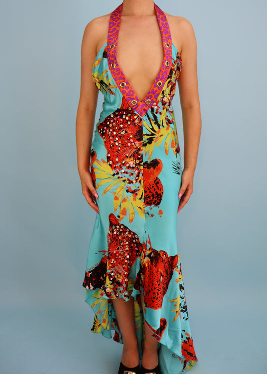 Iceberg Spring 2004 Silk Leopard Face Print Halter Gown