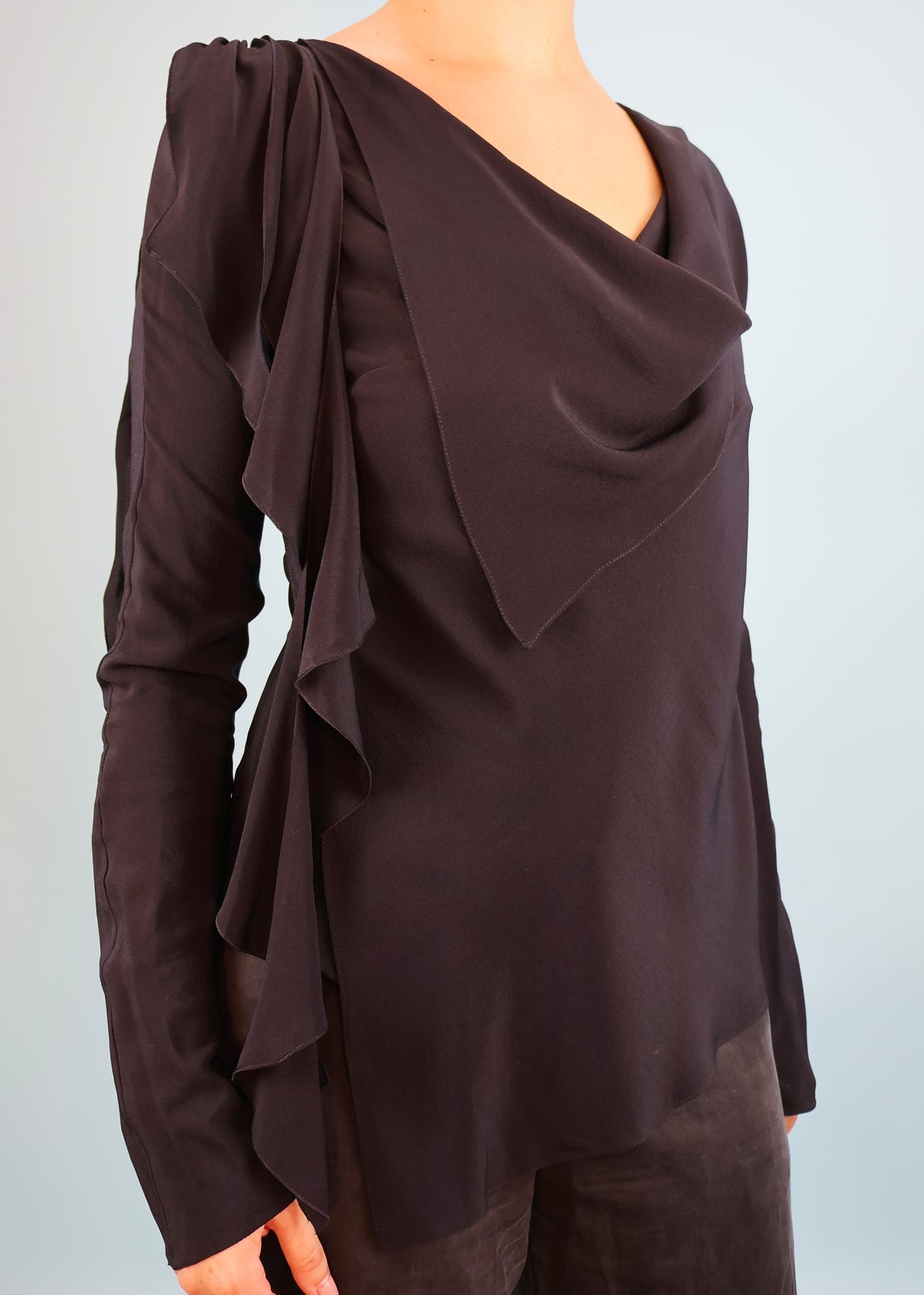 Dior Spring 2006 Black Silk Handkerchief & Ruffle Detail Blouse Top