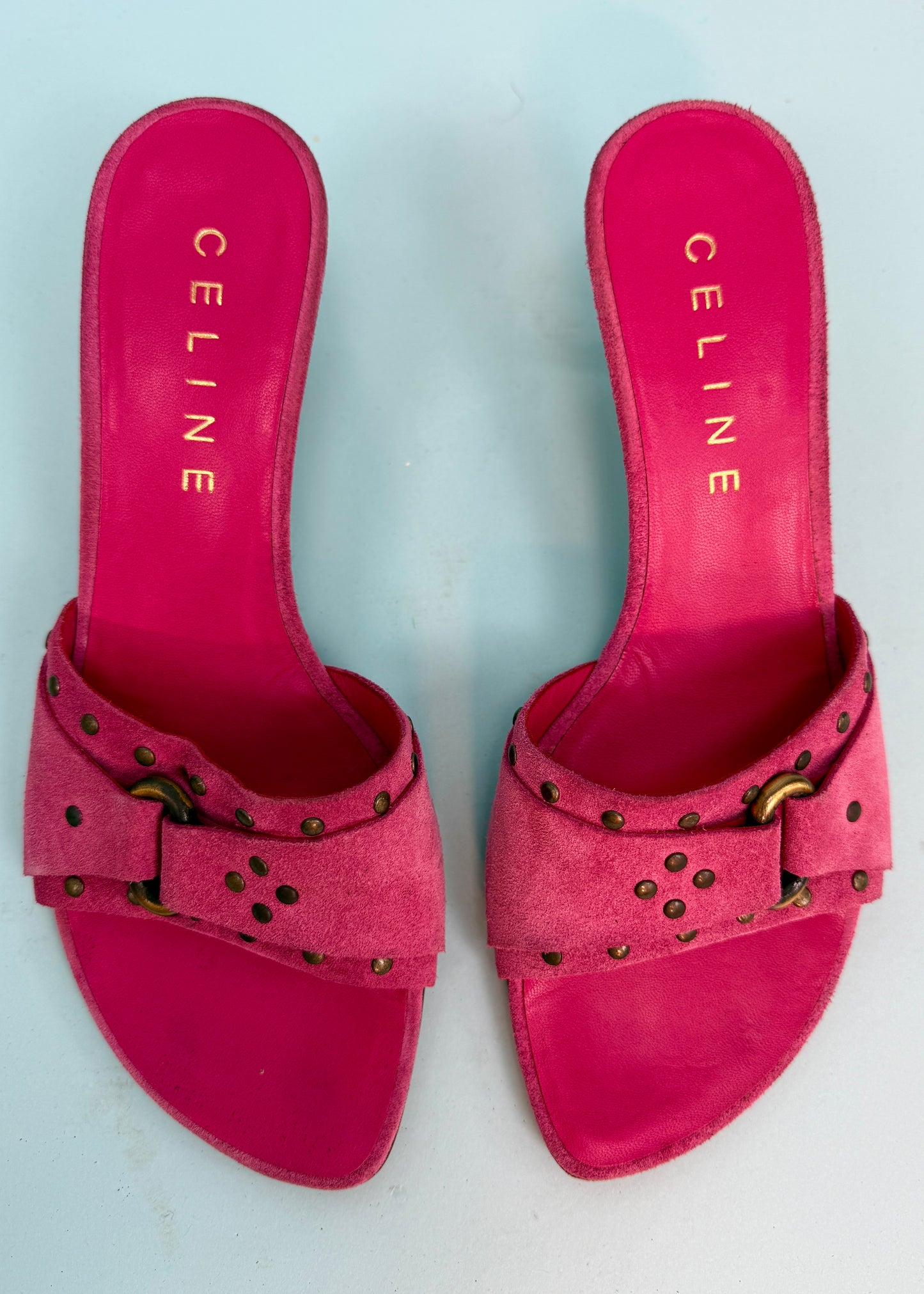 Celine Studded Pink Suede Kitten Heels