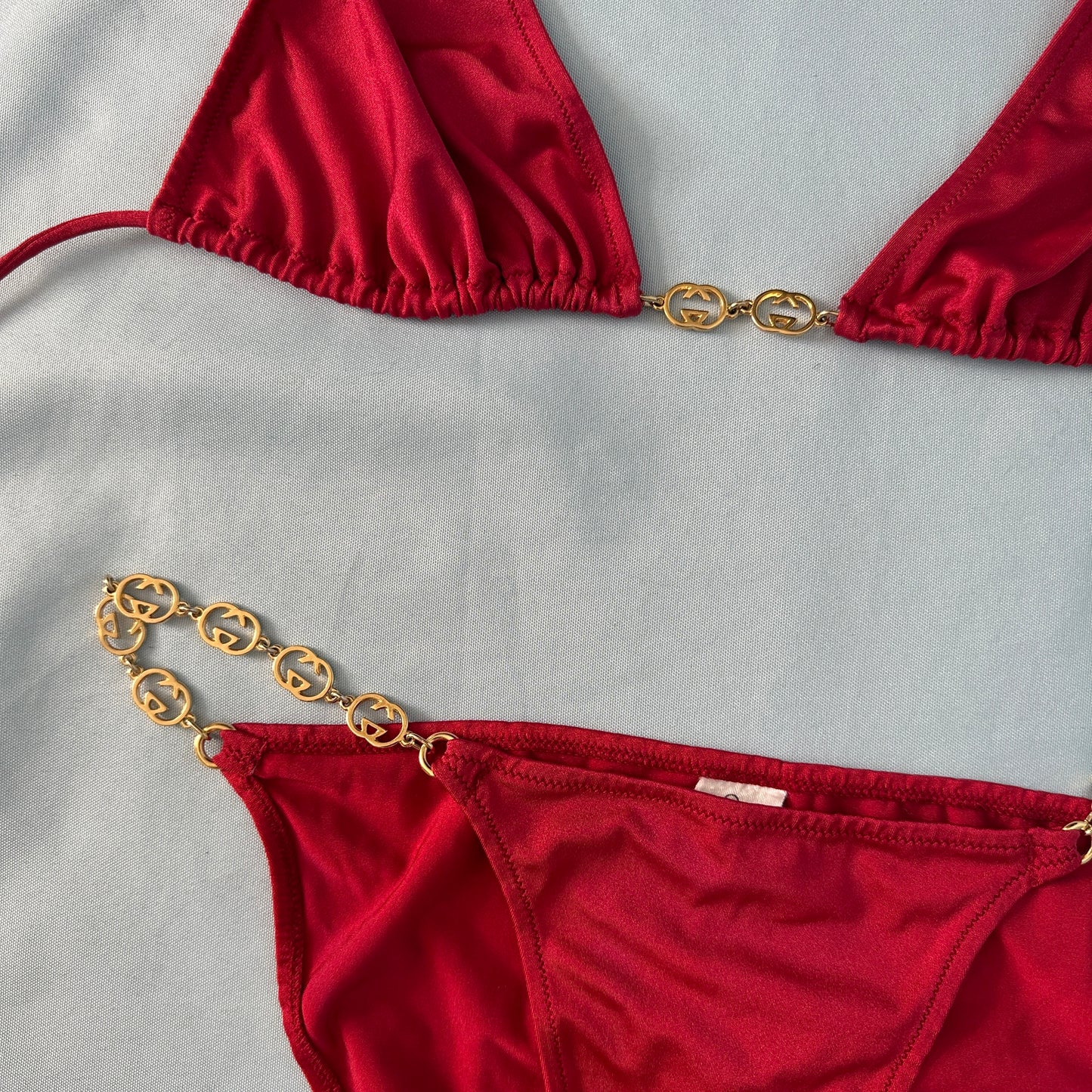 Gucci 1970’s Gold Monogram GG Chain Red Bikini