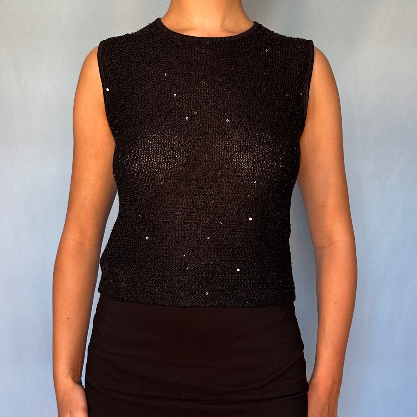Versace Black Sequin Knitted Tank Top