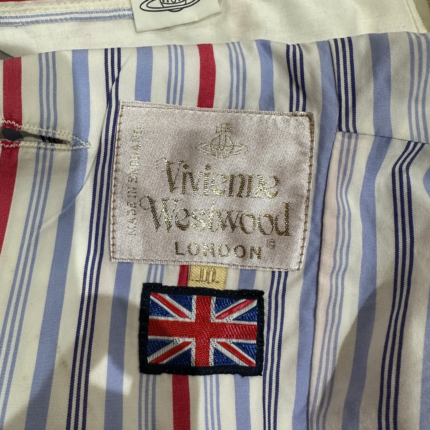 Vivienne Westwood Spring 1994 “Cafe Society” Runway Feather Bustle Striped Skirt & Jacket Suit Set