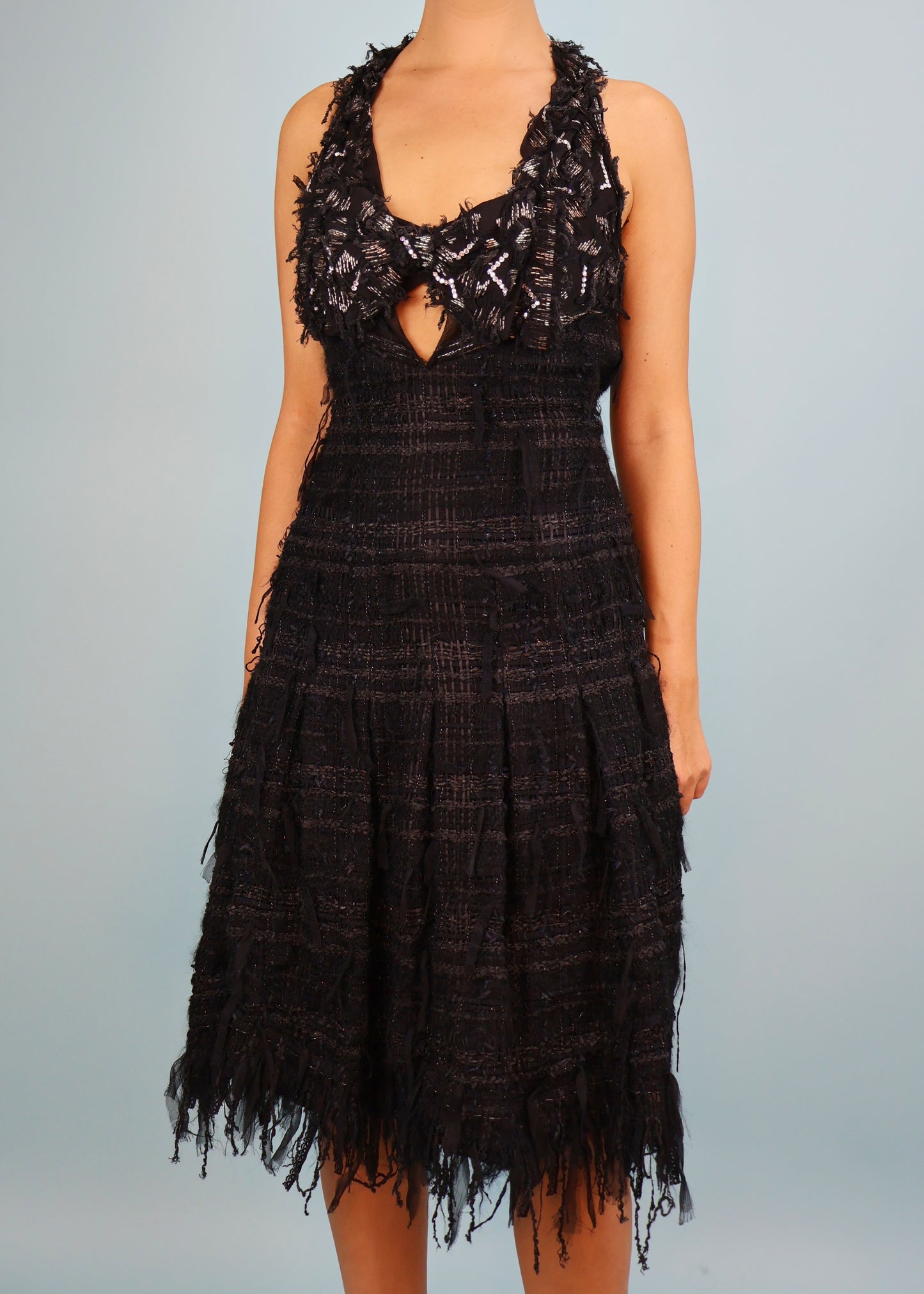 Chanel Fall 2005 Runway Black Embellished Bow Detail Tweed Dress