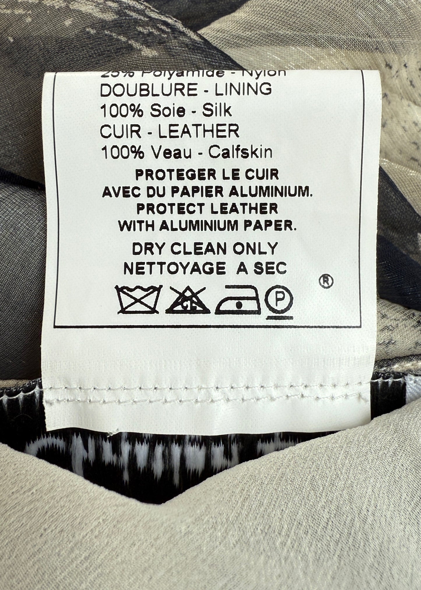 Dior Spring 2001 Blue Abstract Print Silk Chiffon Leather Strap Gown