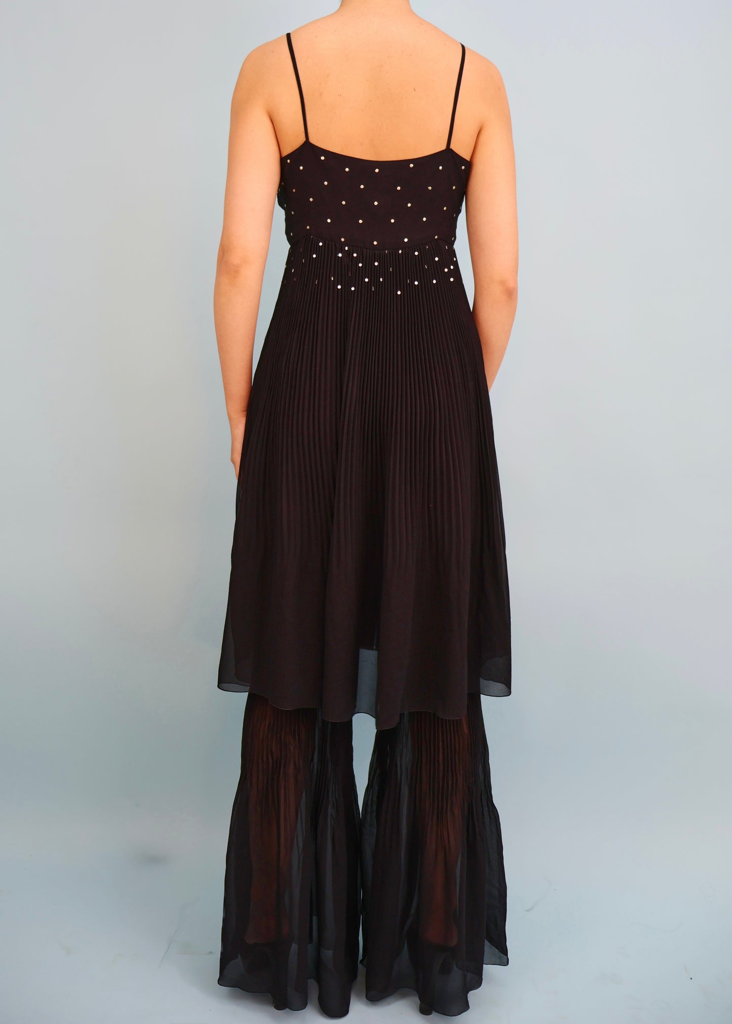 Chanel Fall 2000 Runway Embellished Black Silk Chiffon Jumpsuit Dress