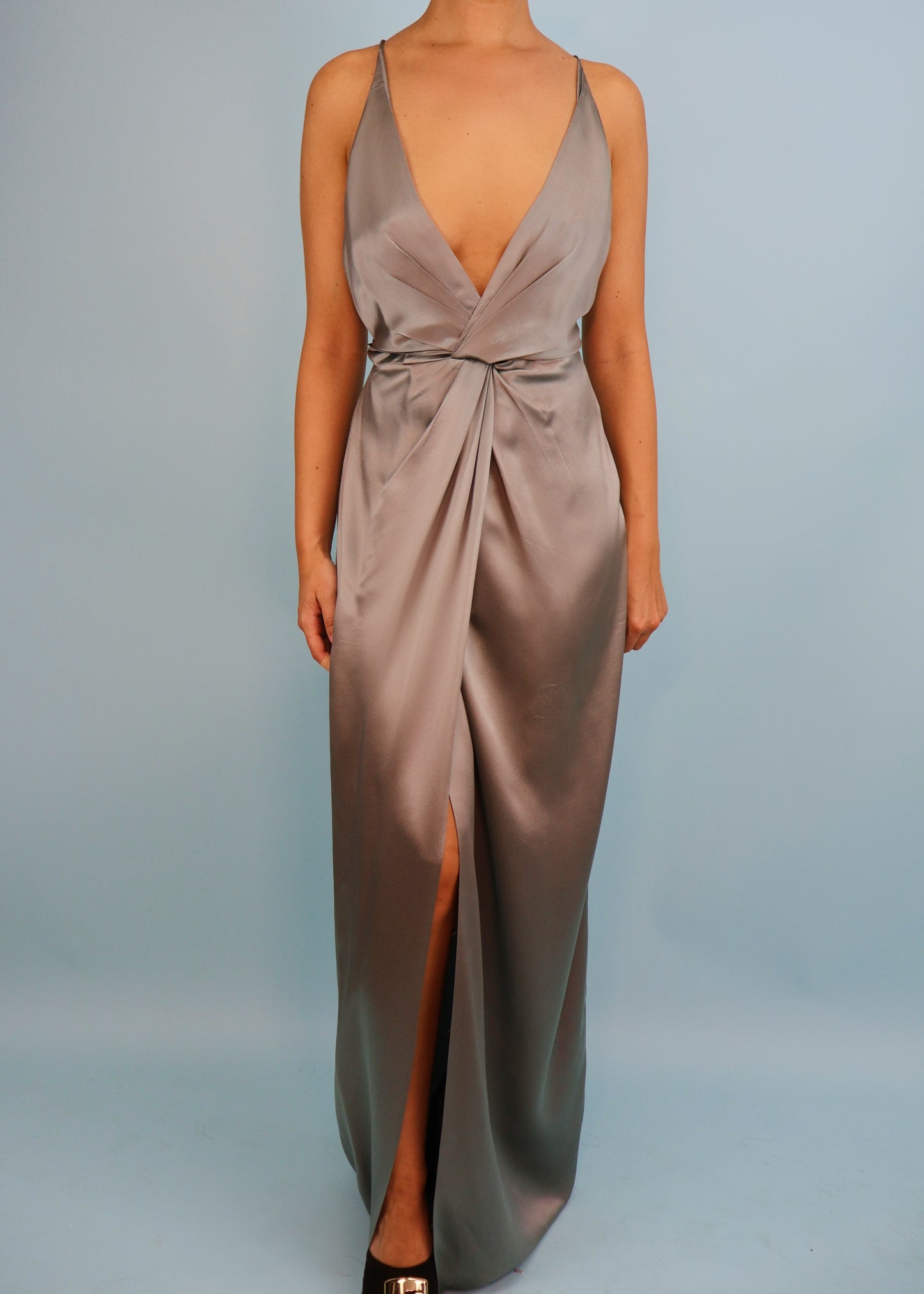 Gucci Resort 2011 Runway Grey Silk Satin Plunge Gown