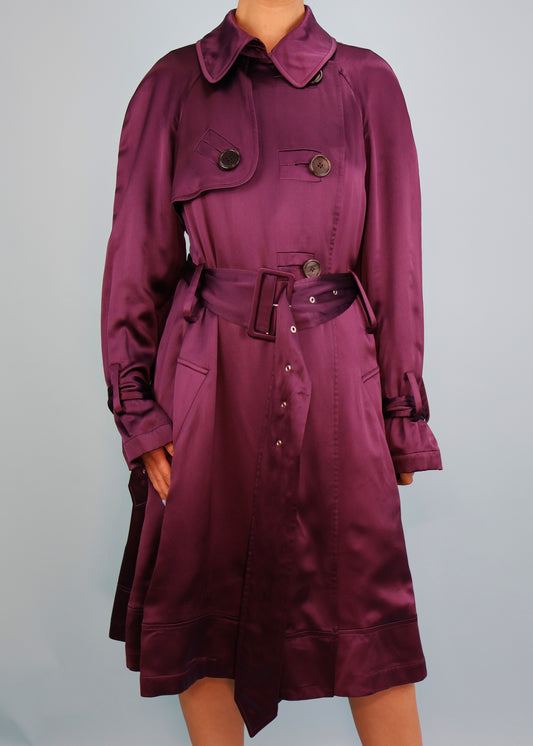 John Galliano Spring 2001 Purple Silk Satin Trench Coat