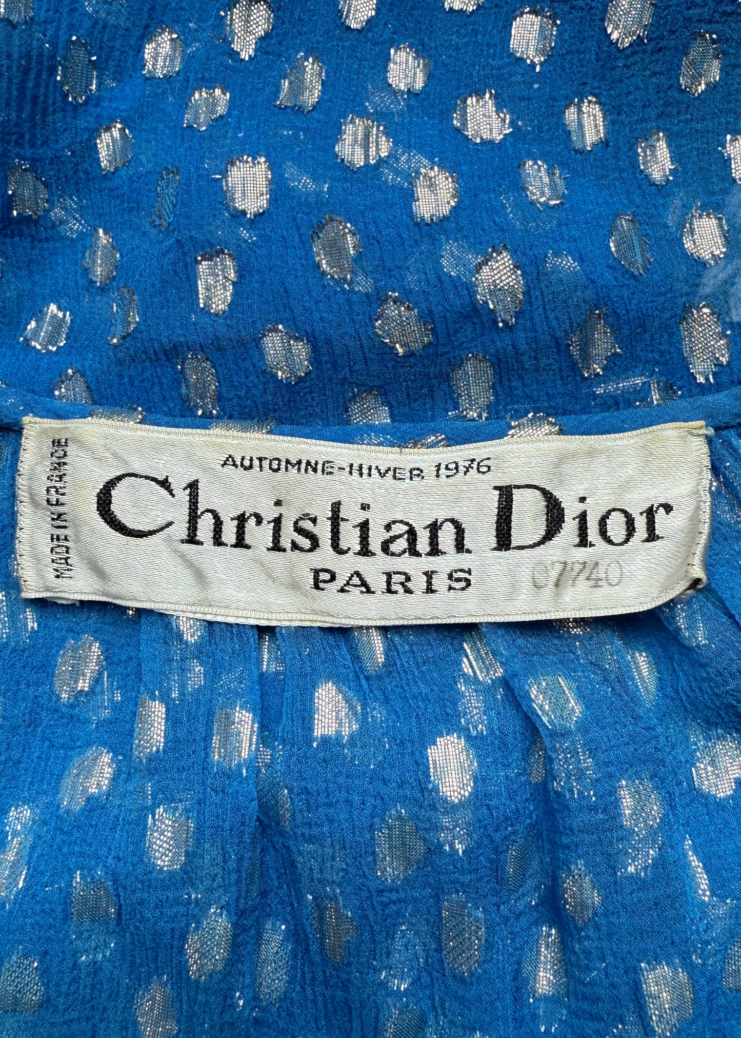 Dior Fall 1976 Haute Couture Blue & Silver Silk Chiffon Sheer Dress & Jacket Set