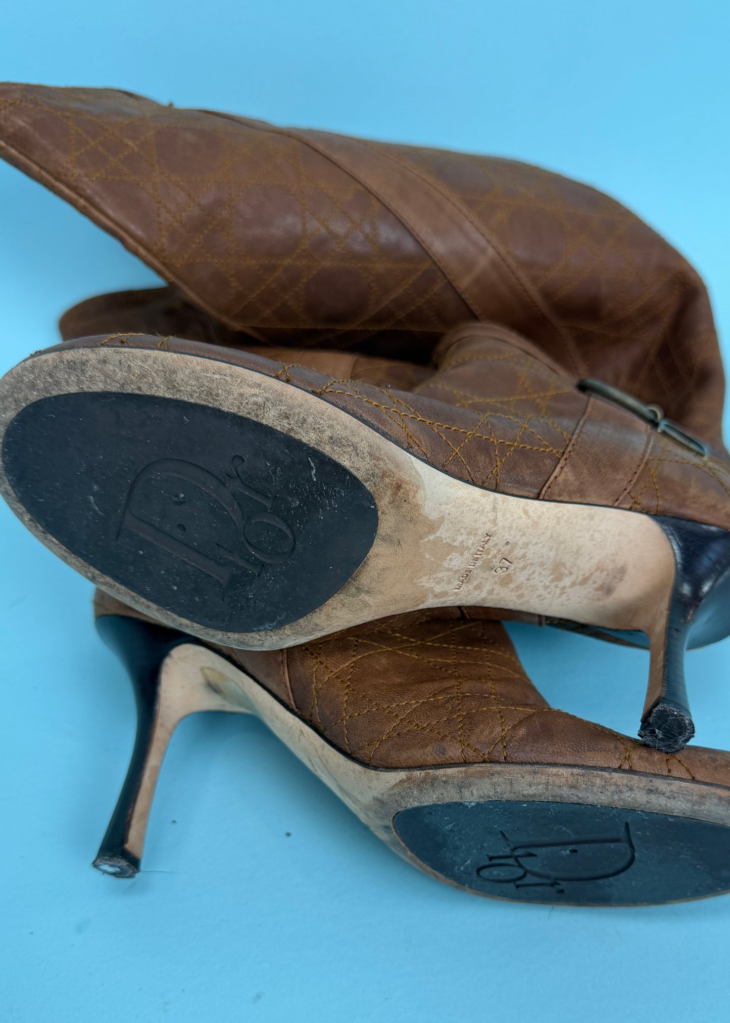 Dior Brown Leather Stitched Dior Charm Heeled Boots