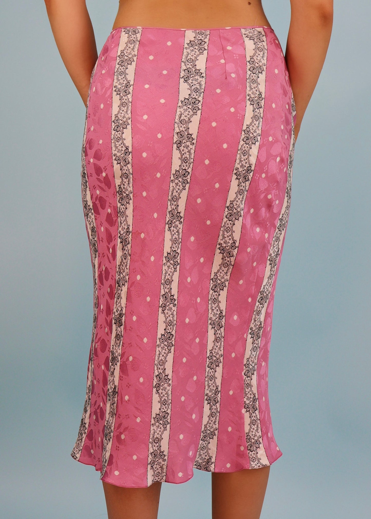 John Galliano Spring 2004 Pink Floral Ruffle Silk Skirt
