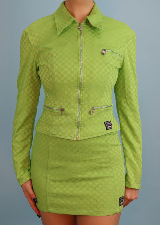 Versace Jeans Couture Green Grid Mini Dress & Jacket Set