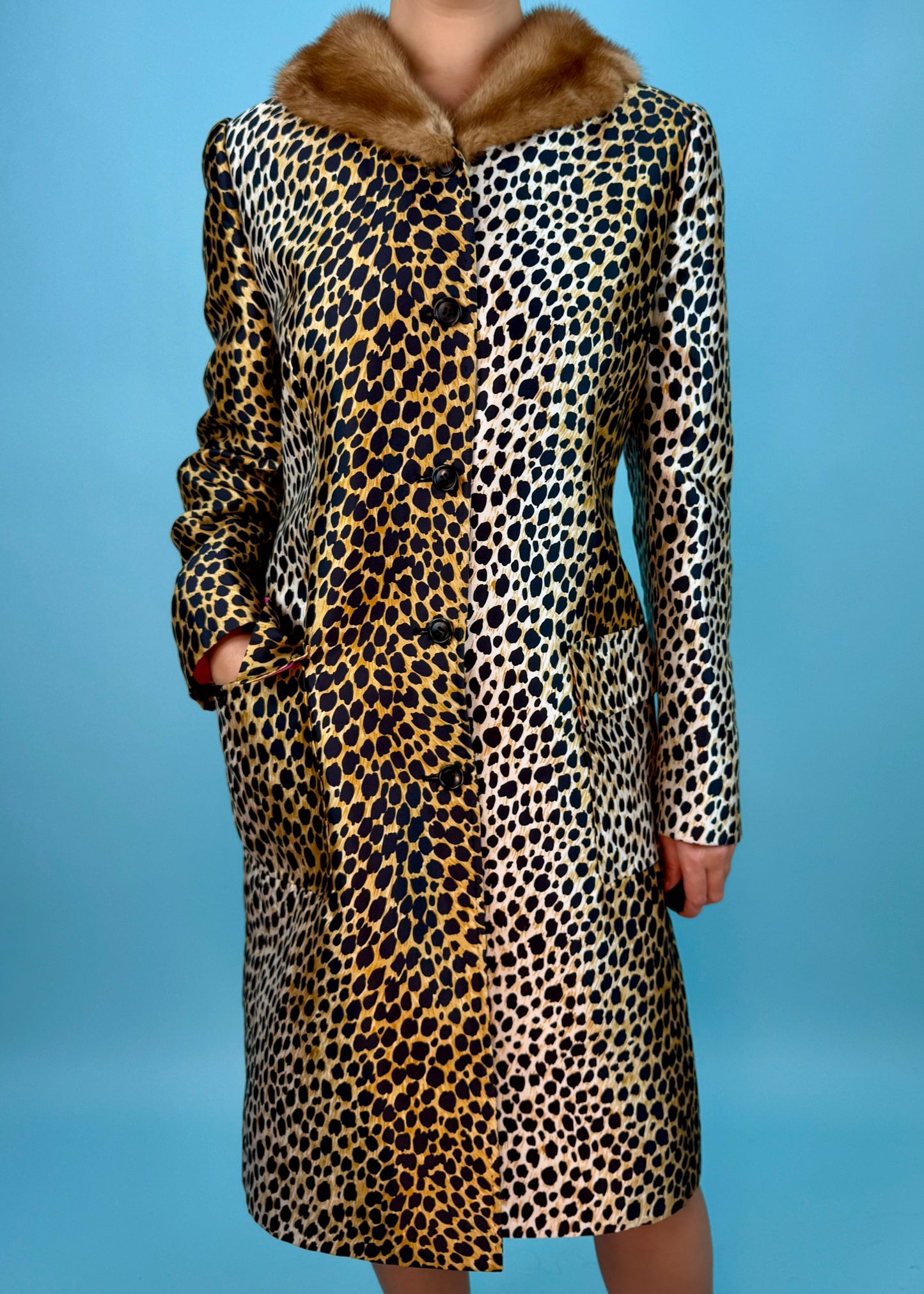 Dolce & Gabbana Mink Collar Leopard Print Jacket