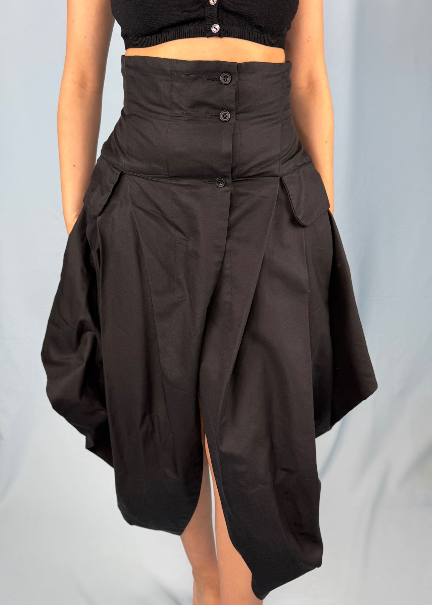 John Galliano Spring 1987 Runway Black Draped Pannier Skirt