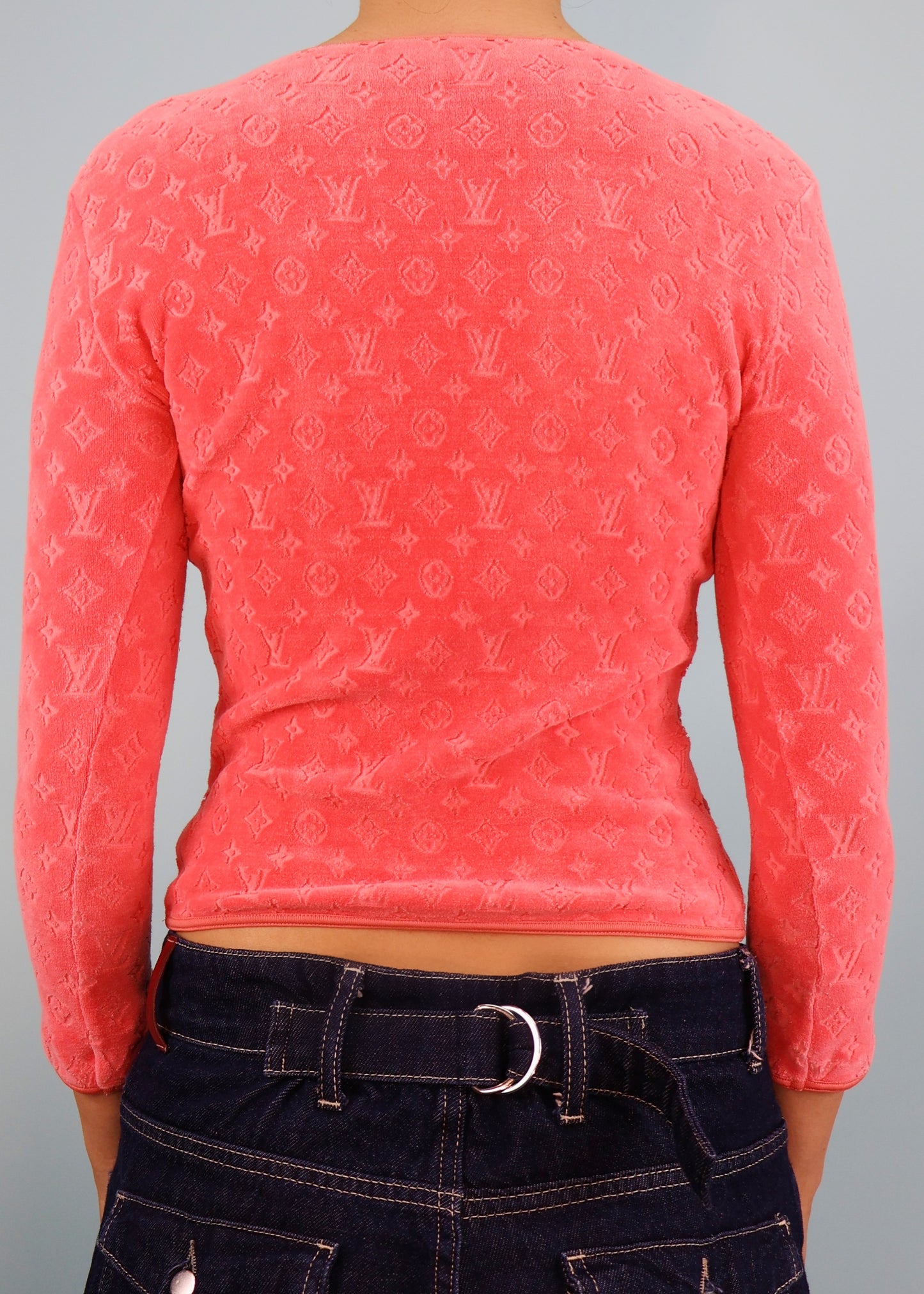 Louis Vuitton Pink Velour Monogram Zip Up Cardigan Top