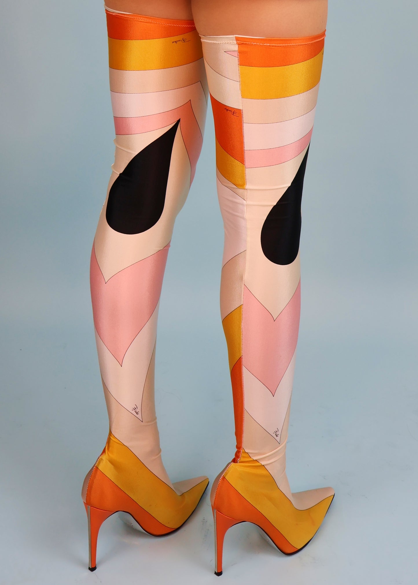 Emilio Pucci Orange & Pink Printed Sock Thigh High Boots