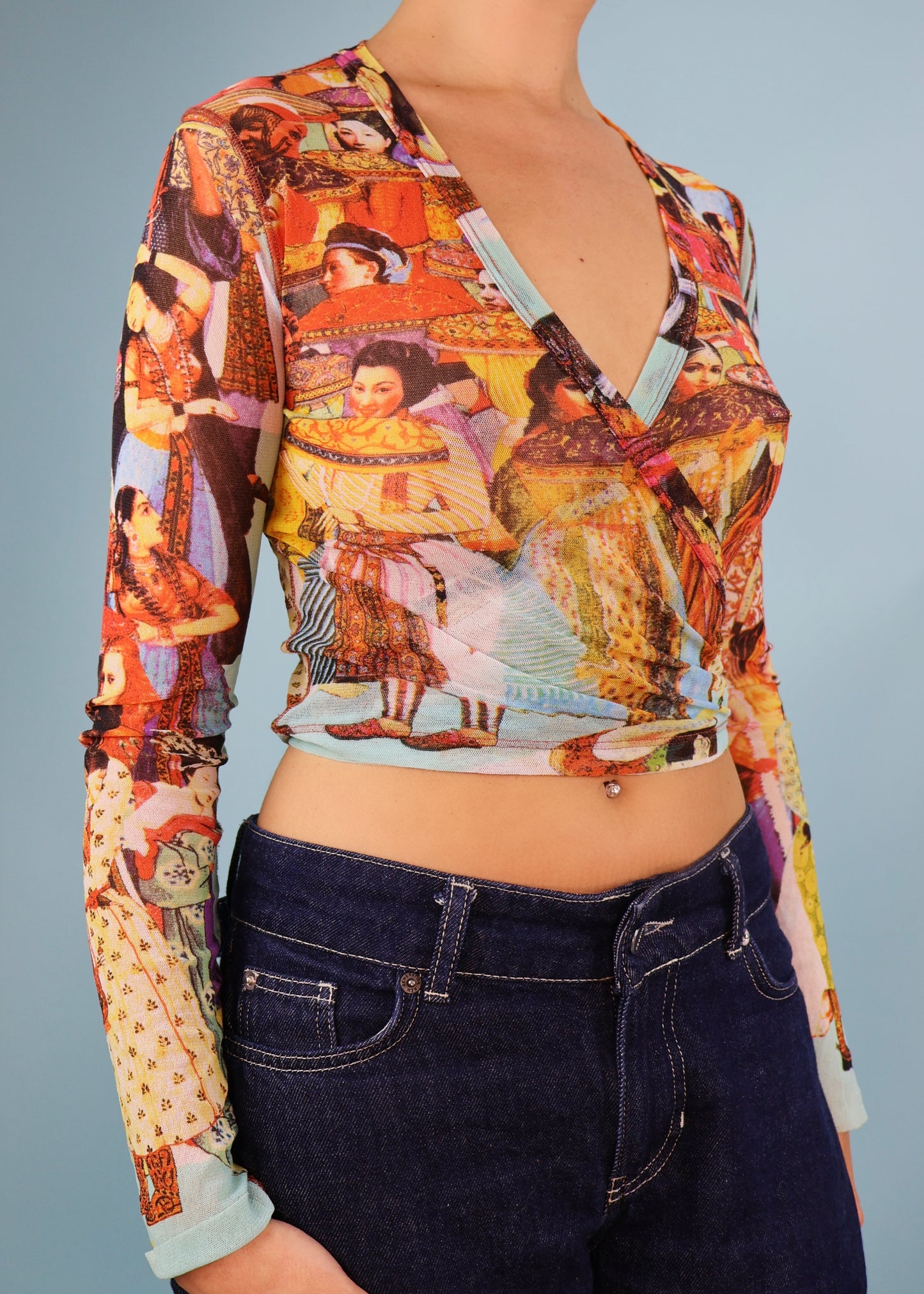 Jean Paul Gaultier Spring 2003 Bollywood Print Mesh Wrap Top