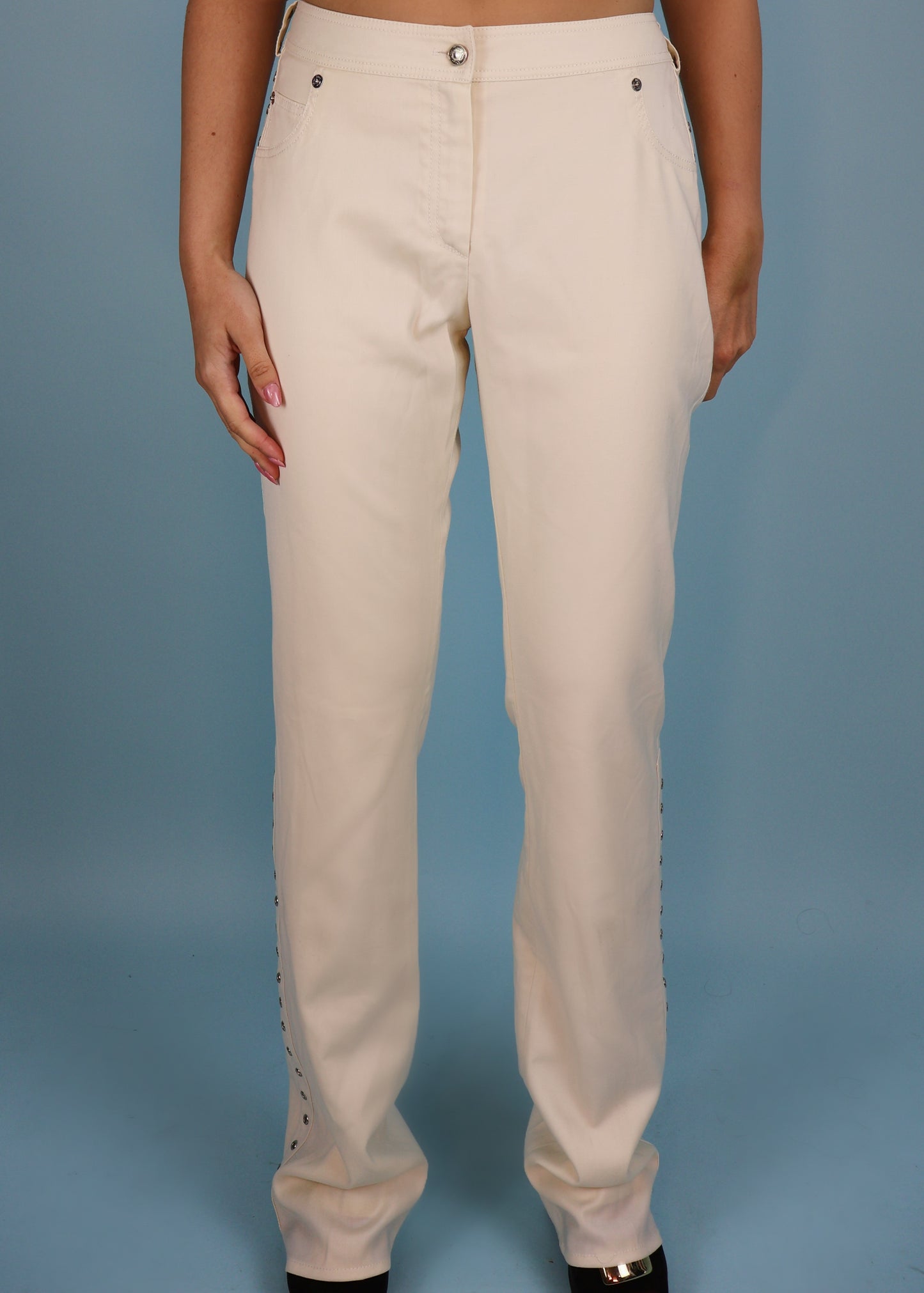 Dior Fall 2003 White Buckle & Eyelet Detail Pants