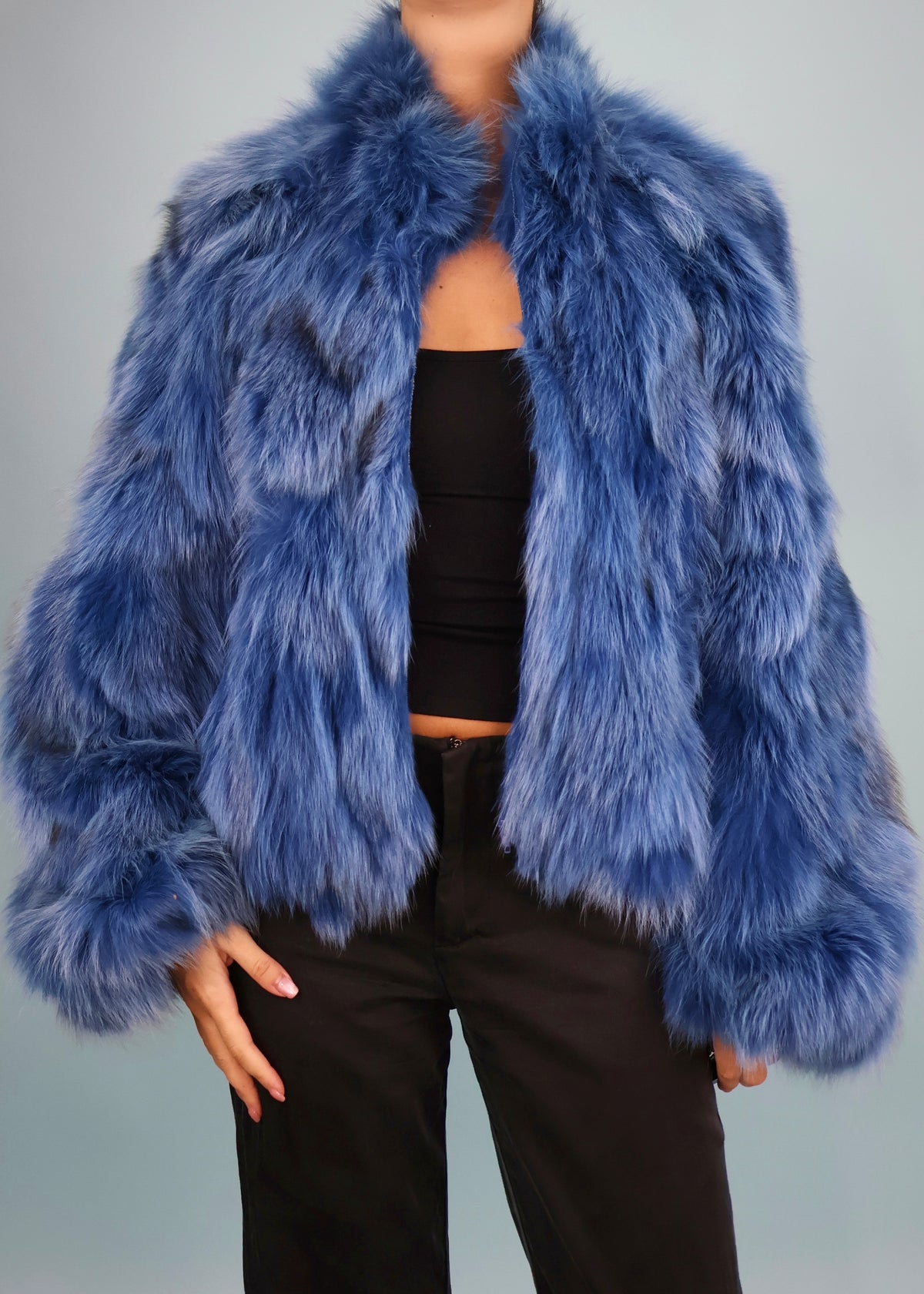 Plein Sud Blue Fur Zip Up Jacket